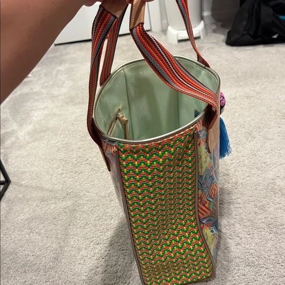 Consuela Tote W/ bag charm! Colorful Tote Bag with Striped Handles - Picture 3 of 4
